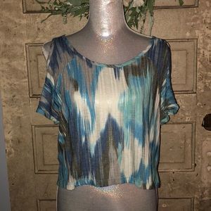 Multi colored shoulder cutout top
